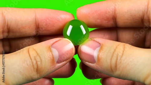 Wallpaper Mural Green Gemstone in Hands: A close-up shot of a hand holding a vibrant green gemstone, showcasing its smooth, polished surface and intricate details. The gemstone is captured in exquisite detail. Torontodigital.ca