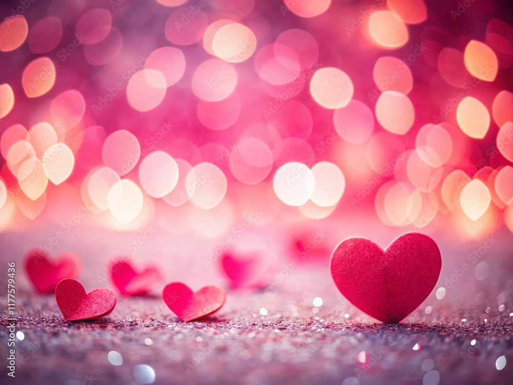 Minimalist Pink Valentine's Day Background with Red Hearts - Bokeh Effect & Copy Space Minimalist Pink Valentine's Day Background with Red Hearts - Bokeh Effect & Copy Space