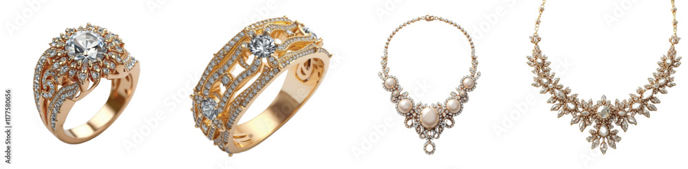 Obraz premium Set of 2 Rings and 2 Necklaces – Transparent PNG for Jewelry and Accessory Designs