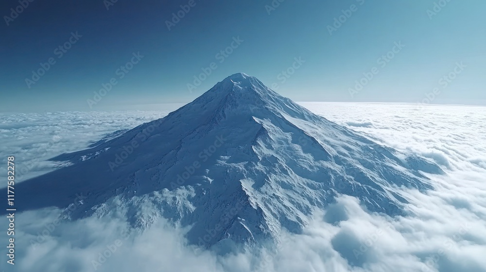 Snowy mountain peak above a sea of clouds. Snowy mountain peak above a sea of clouds.