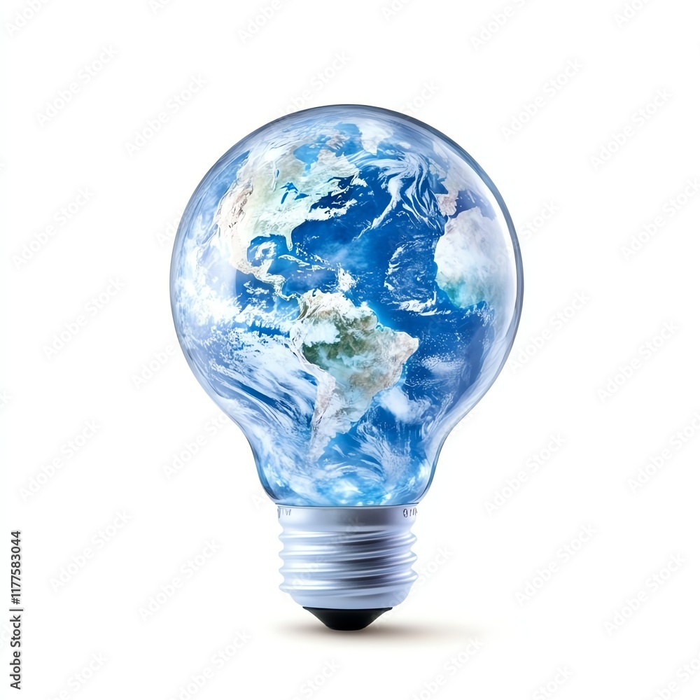 A light bulb filled with a globe symbolizing environmental awareness. A light bulb filled with a globe symbolizing environmental awareness.