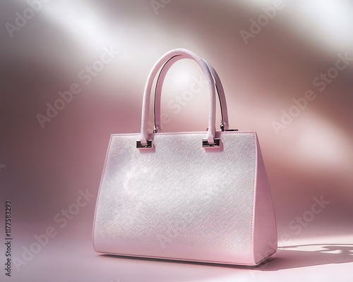 Empty light pink handbag mockup with delicate texture and soft shadows, .