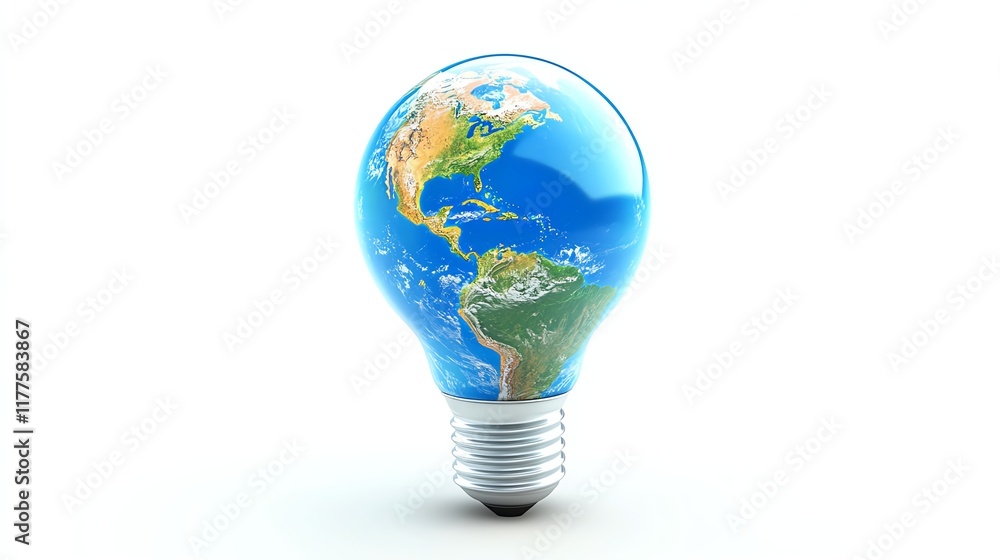 Light bulb with Earth's continents. Symbol of innovation and environmental awareness. Light bulb with Earth's continents. Symbol of innovation and environmental awareness.