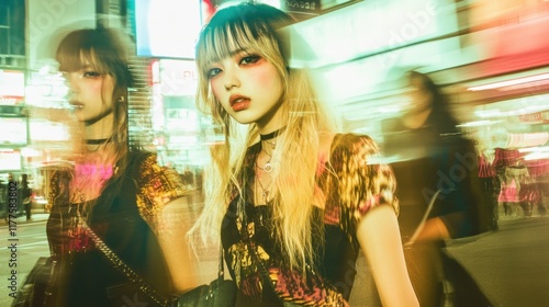 Capturing the essence of Tokyo fashion at Shibuya station with a gyaru pop punk vibe photo