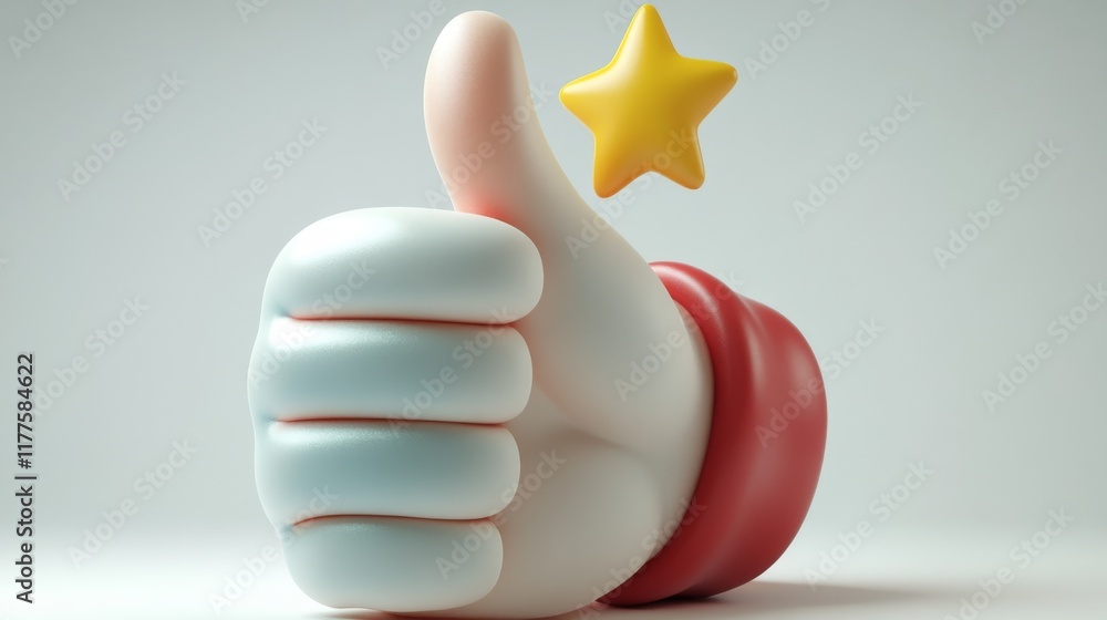3D Render of a Thumbs Up with a Yellow Star Symbolizing Approval and Positive Feedback 3D Render of a Thumbs Up with a Yellow Star Symbolizing Approval and Positive Feedback
