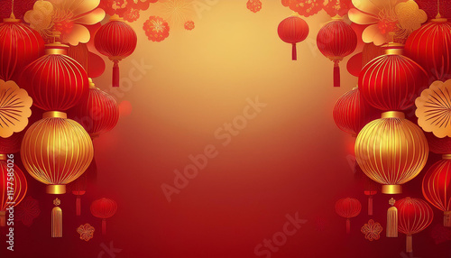 Red and gold design wallpaper with Chinese pattern, Elegant greeting design for Chinese New Year 