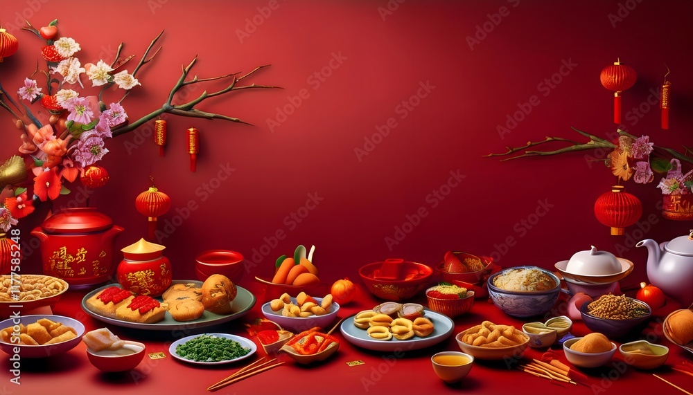 Fototapeta premium Festive Chinese New Year Food Decorations
