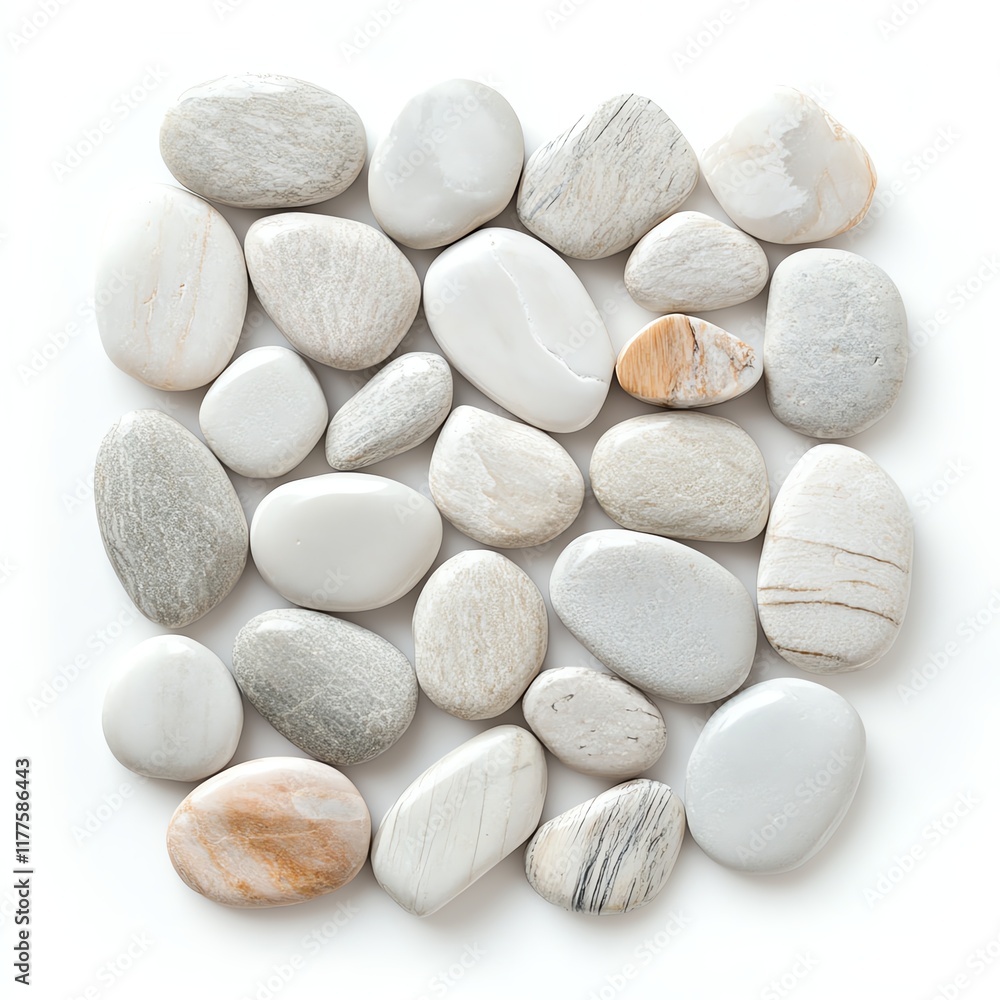 Smooth, polished white stones arranged on a white isolated background. Smooth, polished white stones arranged on a white isolated background.