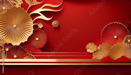 Red and gold design wallpaper with Chinese pattern, Elegant greeting design for Chinese New Year 