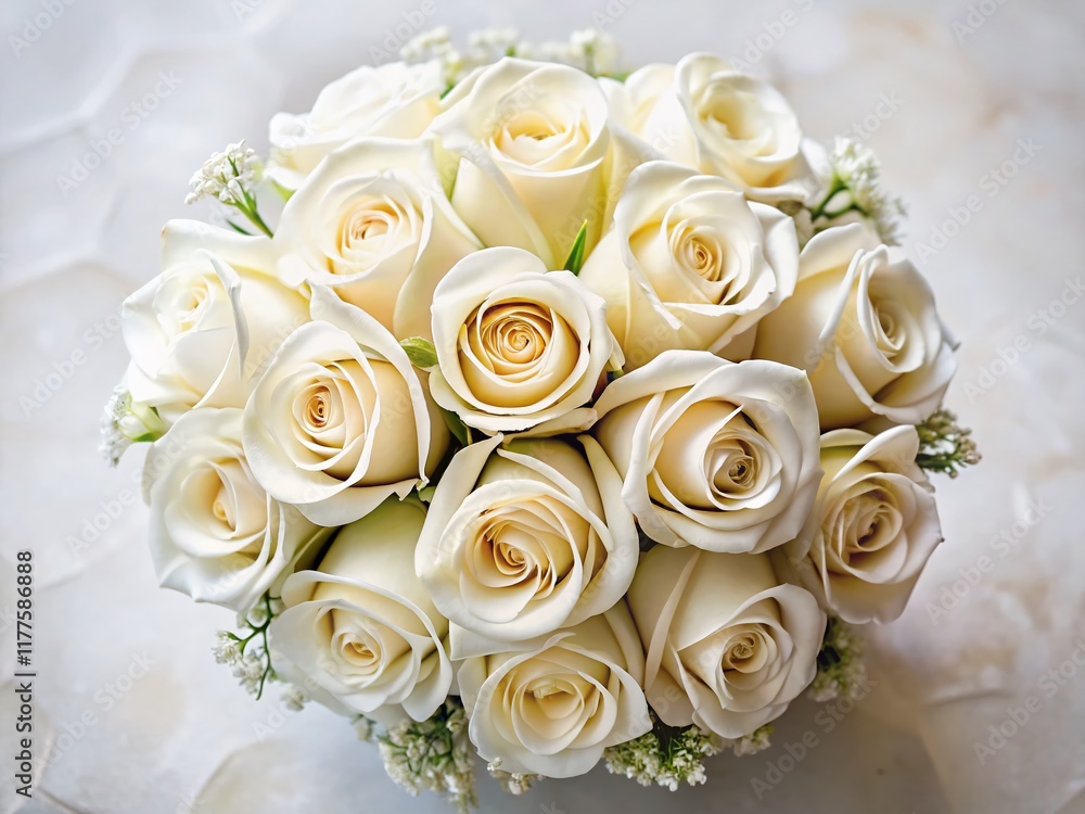 Obraz premium Minimalist White Rose Wedding Bouquet Photography - Elegant Bridal Flowers