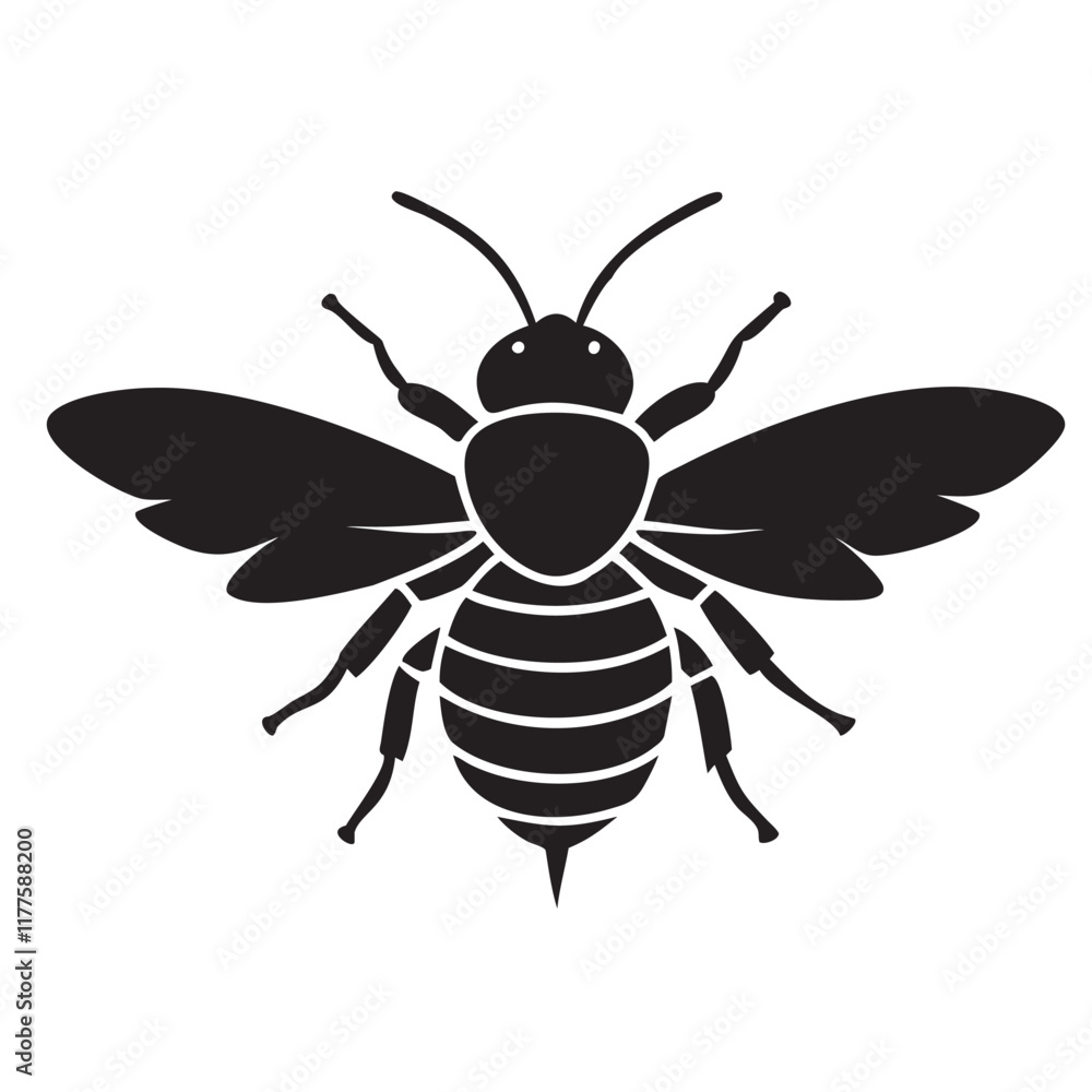 Fototapeta premium Print Bee silhouette black vector flat icon illustration and white Background 