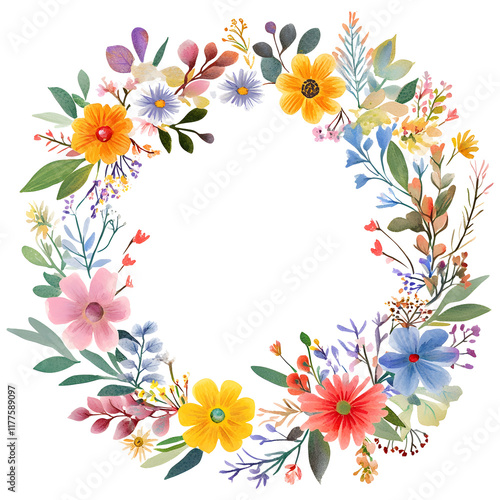 Floral frame with flowers wreath isolated on transparent.