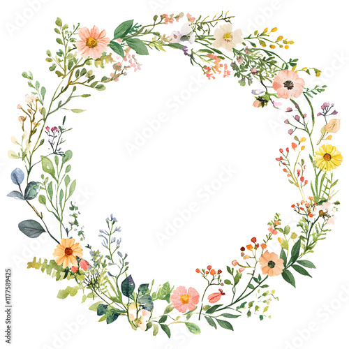 Fototapeta Naklejka Na Ścianę i Meble -  Floral frame with flowers wreath isolated on transparent.