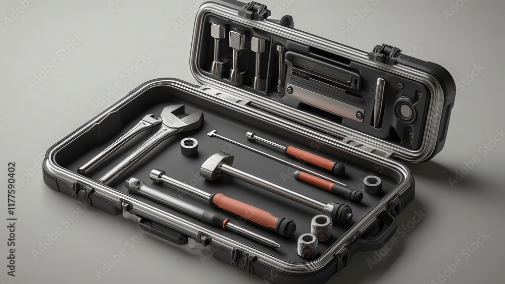 Comprehensive toolkit with wrenches, screwdrivers, and sockets in a sturdy case Comprehensive toolkit with wrenches, screwdrivers, and sockets in a sturdy case