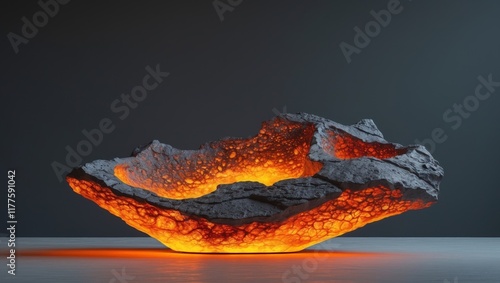 Glowing Lava Rock Sculpture Modern Volcanic Art Decor photo