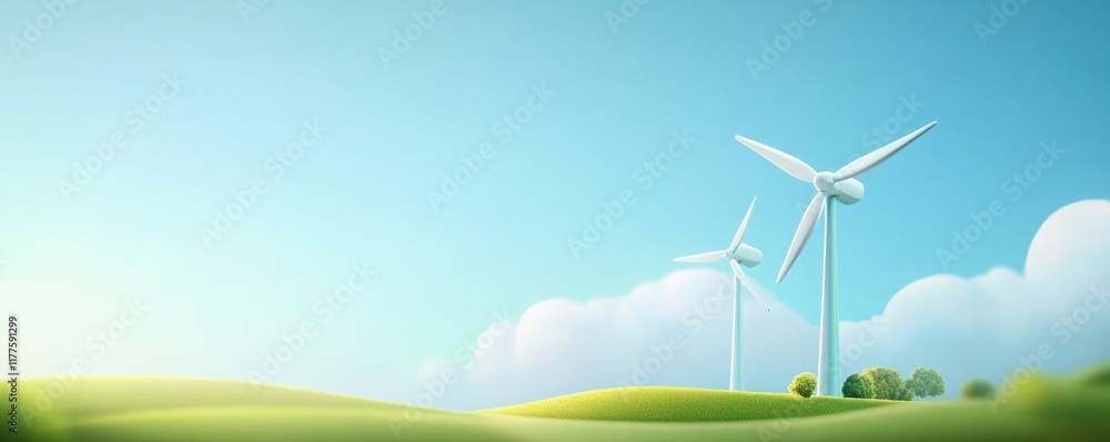Obraz premium Vibrant wind farm on rolling hills nature landscape renewable energy scenic view sustainability concept