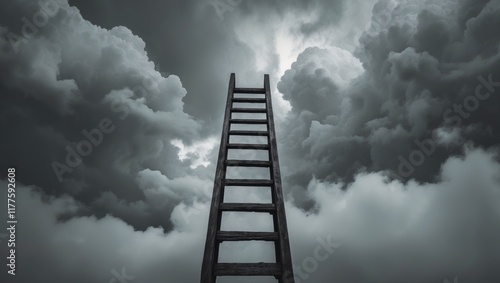 Ladder to the Sky Amidst Stormy Clouds Symbolizing Struggle