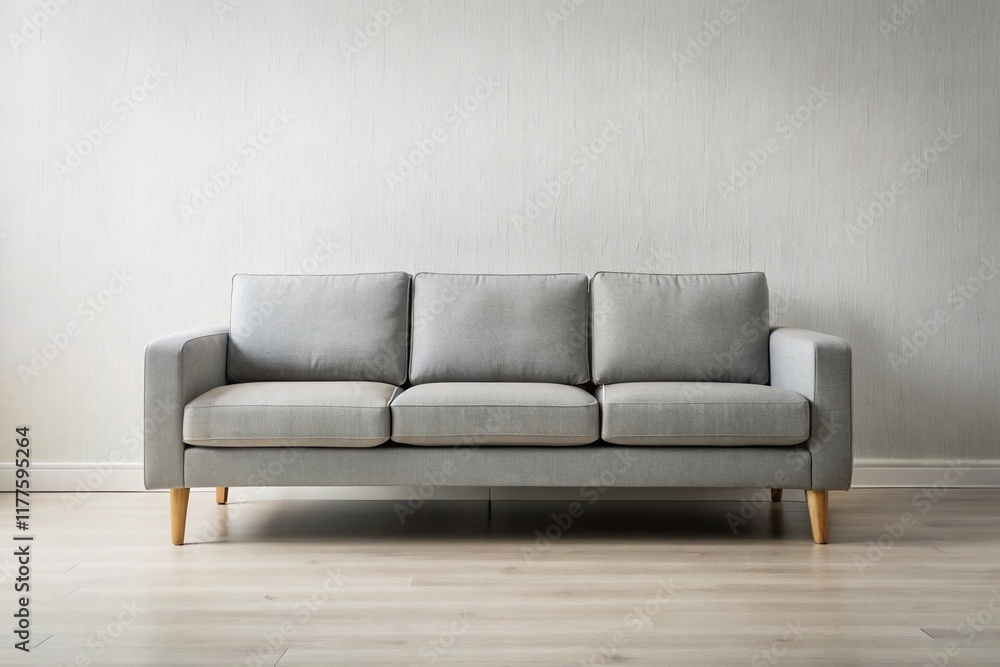 Fototapeta premium Modern Minimalist Gray Sofa in Contemporary Living Room Interior Design