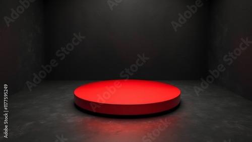 red light round podium and black background photo