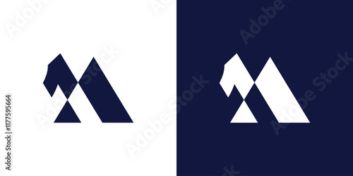 vector logo, emblem, or design of initial number 1 and mountain. negative space triangle A1