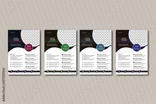 a bundle of 4 templates of different colors a4 flyer template,  creative corporate & business flyer Brochure template  design, IT  flyer is Multipurpos editable  template design 