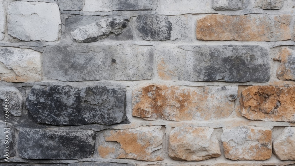 Fototapeta premium Stone wall texture with gray brown and black tones.