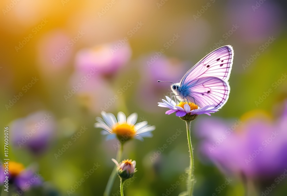 Delicate Butterfly Perched on Wildflower with Soft Background Lighting Delicate Butterfly Perched on Wildflower with Soft Background Lighting