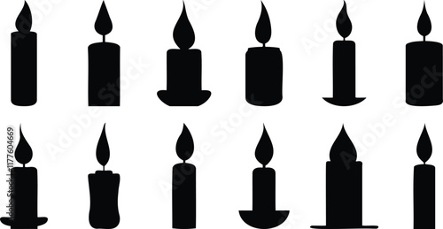Candle silhouettes set, light pack of vector silhouette design, isolated background