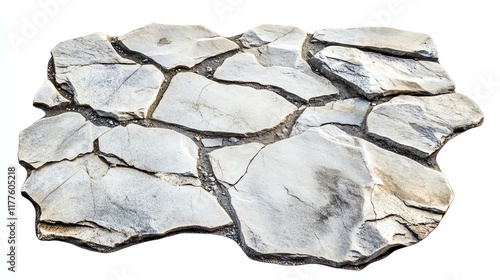 Die-cut stone slab with unique textures, white isolated background. photo