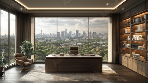 Wallpaper Mural A minimalist home office embodies simplicity and utility, utilizing a narrow color range, sparse furniture, and a tranquil, uncluttered environment Torontodigital.ca