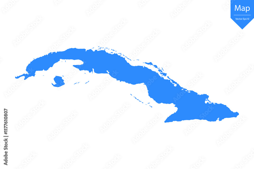 Fototapeta premium Blue map of Cuba isolated on white background. Vector illustration eps10. 