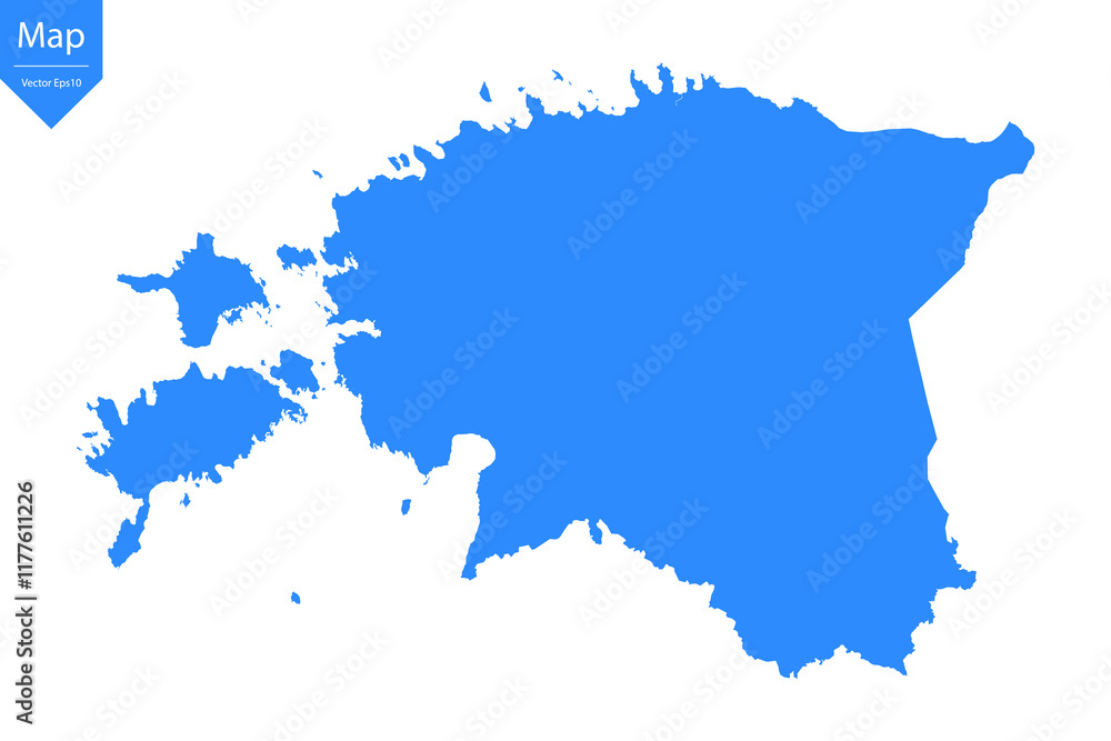 Fototapeta premium Blue map of Estonia isolated on white background. Vector illustration eps10. 