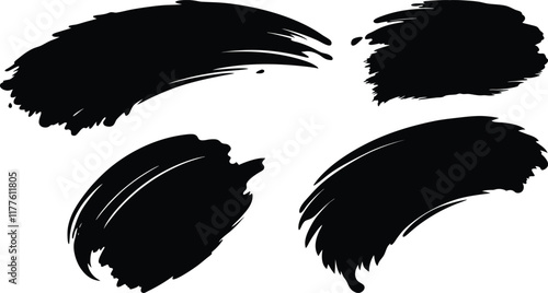 4 set paint stoke black silhouette vector illustration