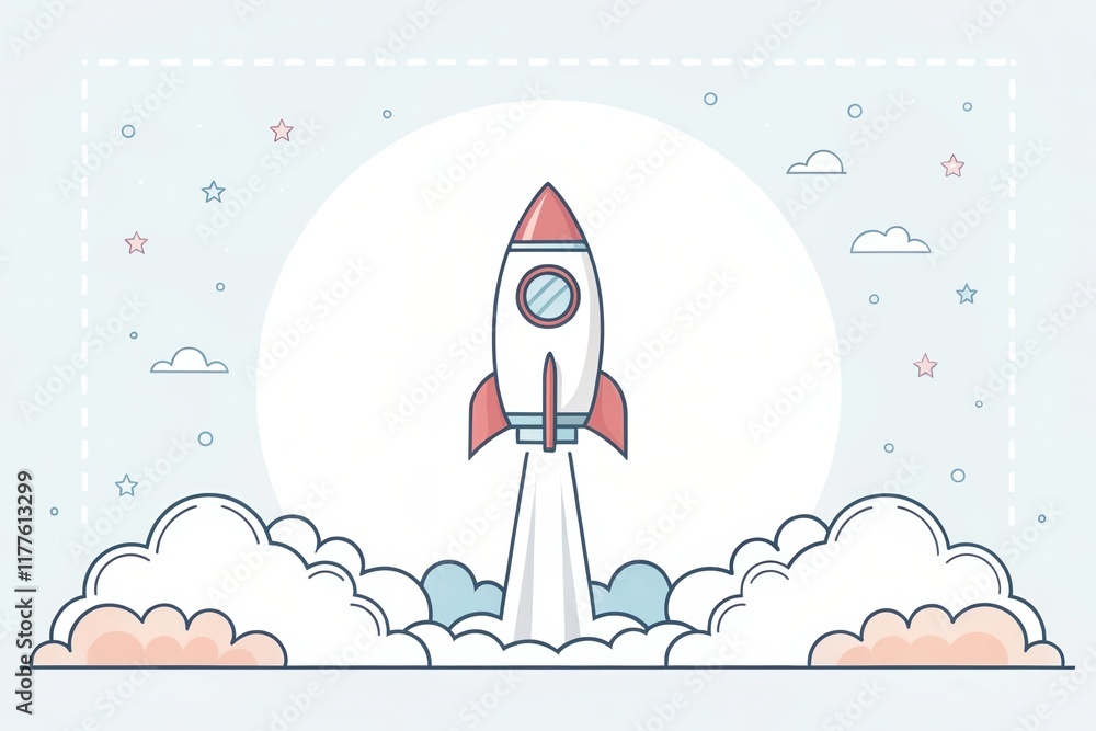 Fototapeta premium cute rocket mockup copy space illustration background