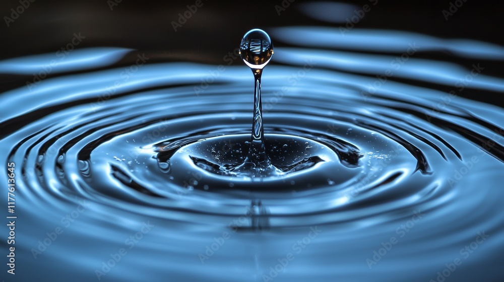 Up-close image of water droplets on a tranquil surface, reflecting light and generating a serene atmosphere of purity and freshness Up-close image of water droplets on a tranquil surface, reflecting light and generating a serene atmosphere of purity and freshness