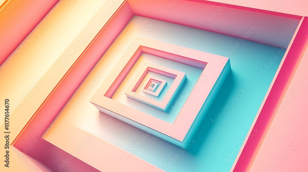 Abstract Pastel Pink Blue Square Recursion Illusion Abstract Pastel Pink Blue Square Recursion Illusion