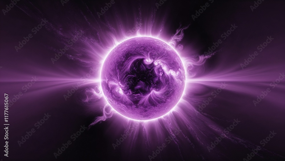 Obraz premium Abstract solar artwork in vibrant purple tones representing cosmic energy and radiation