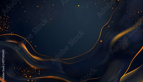 Abstract Dark Blue Gold Wave Design Background
