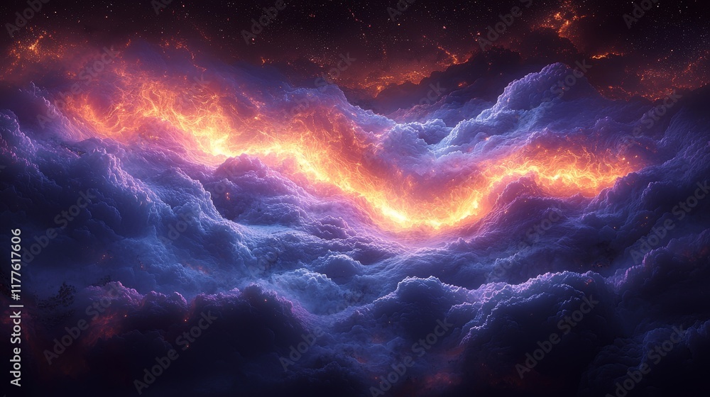 Fototapeta premium A dynamic gradient featuring rich blue, bright cyan, and neon purple, intertwined with abstract swirling patterns, gives off a futuristic and high-energy vibe