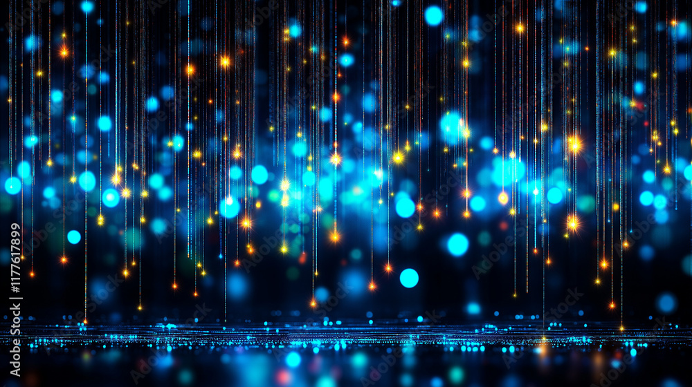 Obraz premium Abstract Blue and Gold Light Streaks: A mesmerizing display of blue and gold light streaks, creating a captivating backdrop for any project. The shimmering.