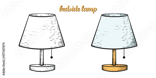 bedside lamp hand drawn engrave style vector art icon