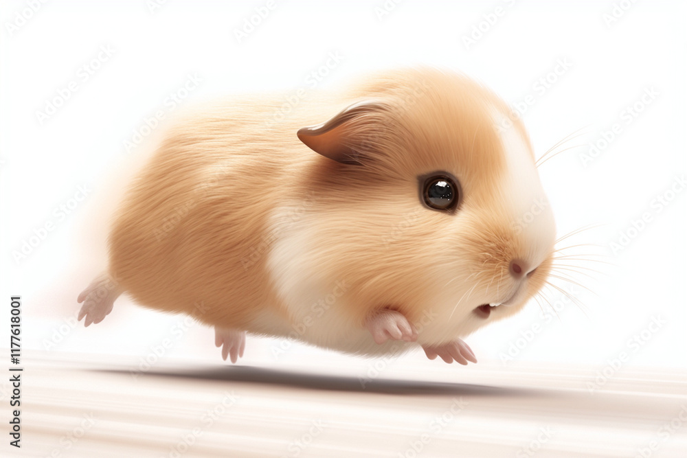 cute 3D chibi guinea pig with soft smile is trotting joyfully cute 3D chibi guinea pig with soft smile is trotting joyfully