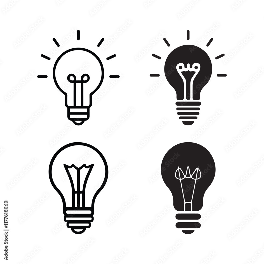 Light bulb silhouettes icon set, Light Bulb line art, Lamp vector set Light bulb silhouettes icon set, Light Bulb line art, Lamp vector set