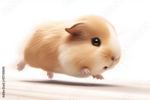 cute 3D chibi guinea pig with soft smile is trotting joyfully