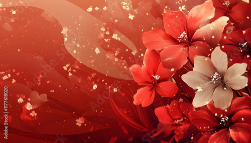 Red and Beige Flowers Abstract Art Design