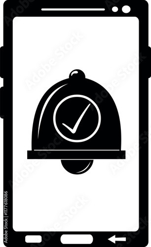 vector illustration black and white symbol bell alarm of mobile phone device