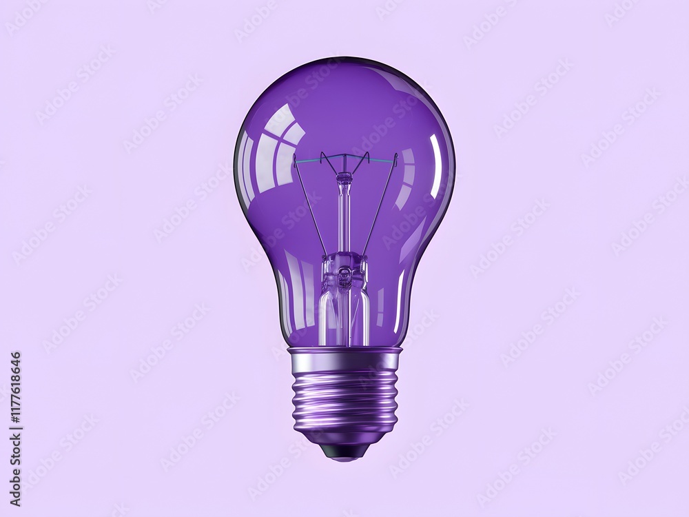 Purple Light Bulb with Visible Filaments Against Light Purple Background. Purple Light Bulb with Visible Filaments Against Light Purple Background.