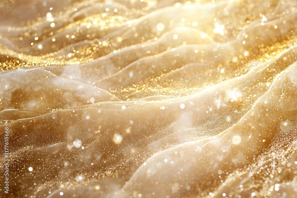 Golden shimmering fabric texture, perfect for holiday design. Golden shimmering fabric texture, perfect for holiday design.