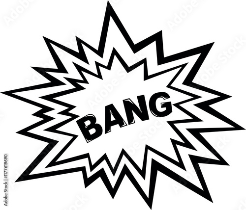 vector illustration drawing black and white icon onomatopoeia explosion collision with bang text