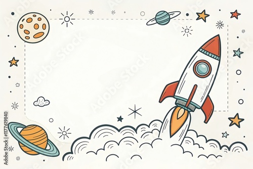 cute rocket retro vintage illustration background  photo